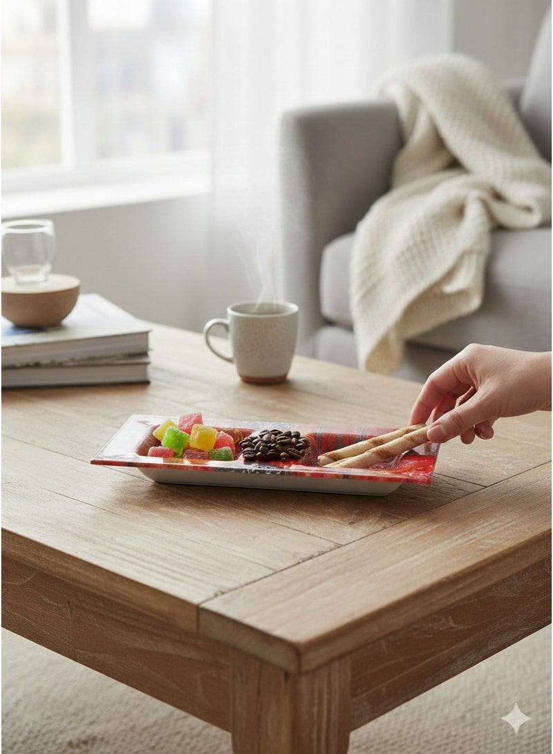 Rosa By Fathy Mahmoud Glass Rectangle 2 Cell Serving Plate, 30 Cm X 16 Cm Size, Kh.Red - Image 2